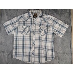 Coevals Club Men's 2XL Blue & White Plaid Short Sleeve Pearl Snap Western Shirt
